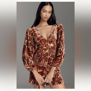 Farm Rio Velvet Leopard Print V-Neck Dress NWT